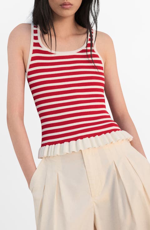 Stripe Pleat Hem Rib Tank