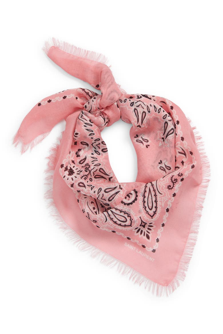 Paisley Print Fringed Bandana, Alternate, color, ROSE/ BLACK