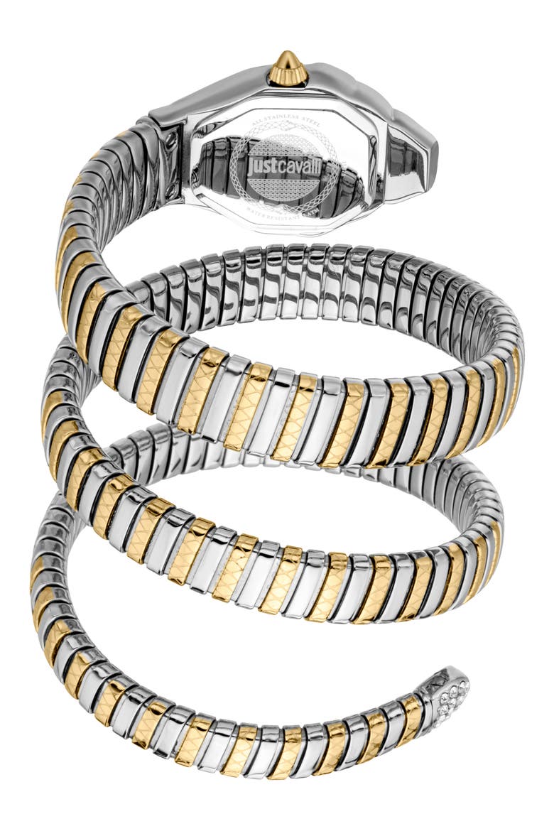 Snake Wraparound Bracelet Watch, 22mm x 34.5mm, Alternate, color, TWO TONE SILVER / GOLD COLOR