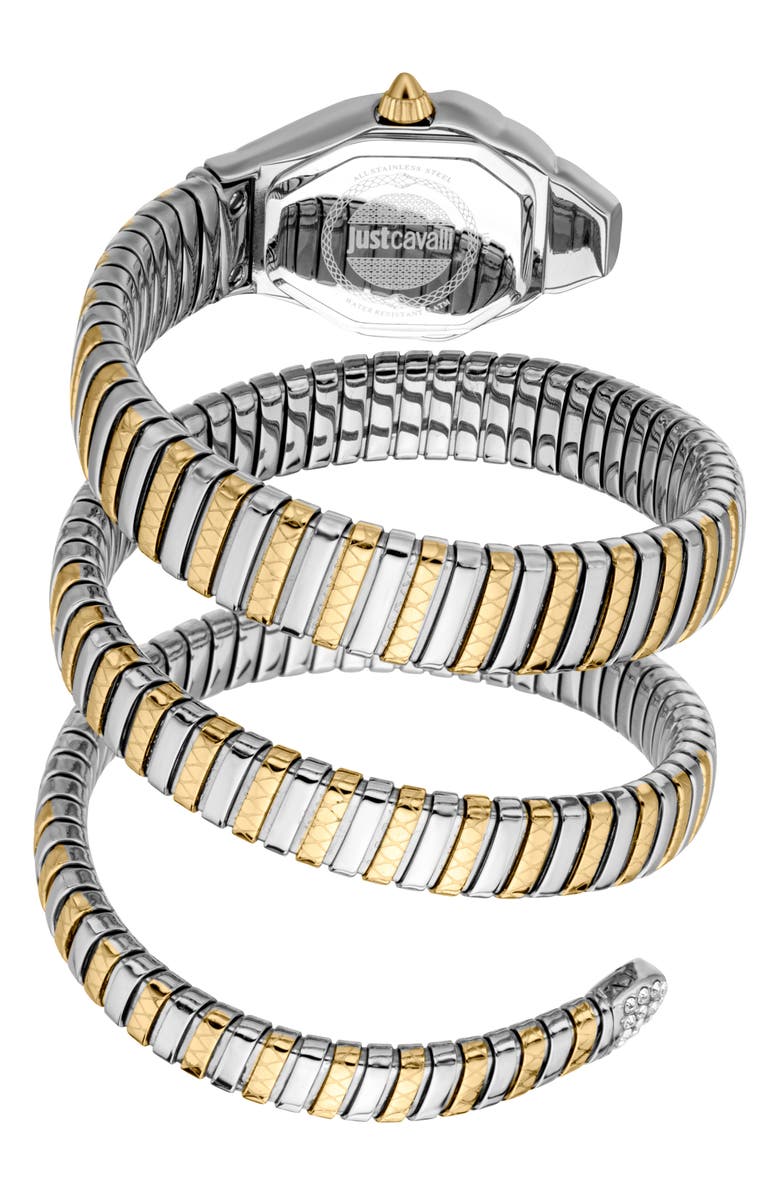 Just Cavalli Snake Wraparound Bracelet Watch, 22mm x 34.5mm, Alternate, color, Two Tone Silver/ Gold