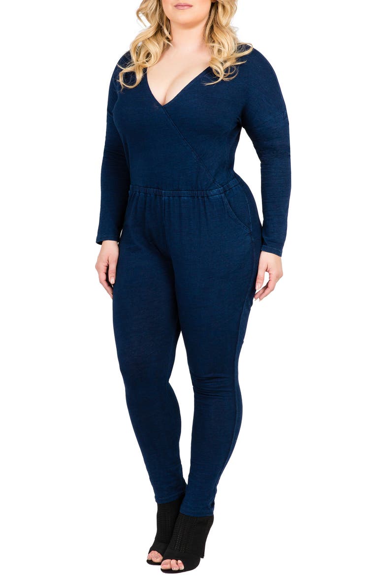 Lucy Knit Denim Jumpsuit, Main, color, BLUE