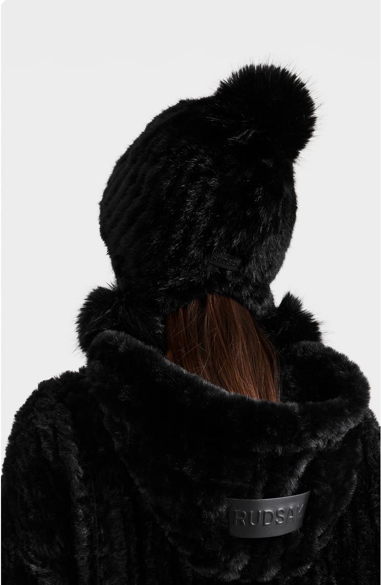 Rudsak Pia Knit Faux Fur Hat, Alternate, color, Black