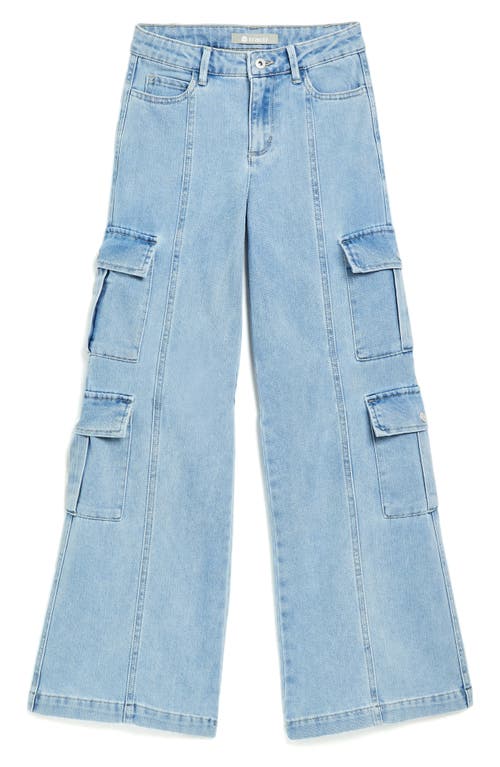 Tractr Kids' Wide Leg Cargo Jeans in Light Indigo 