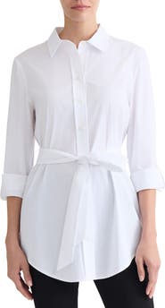 Jones New York Belted Button Front Roll Sleeve Shirt