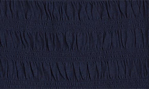 Madewell Smocked Boat Neck Long Sleeve Cotton Top In Blue