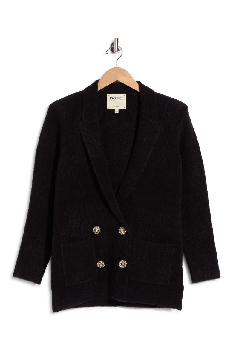 Eileen Boyfriend Knit Blazer, Alternate, color, BLACK/ CRYSTAL