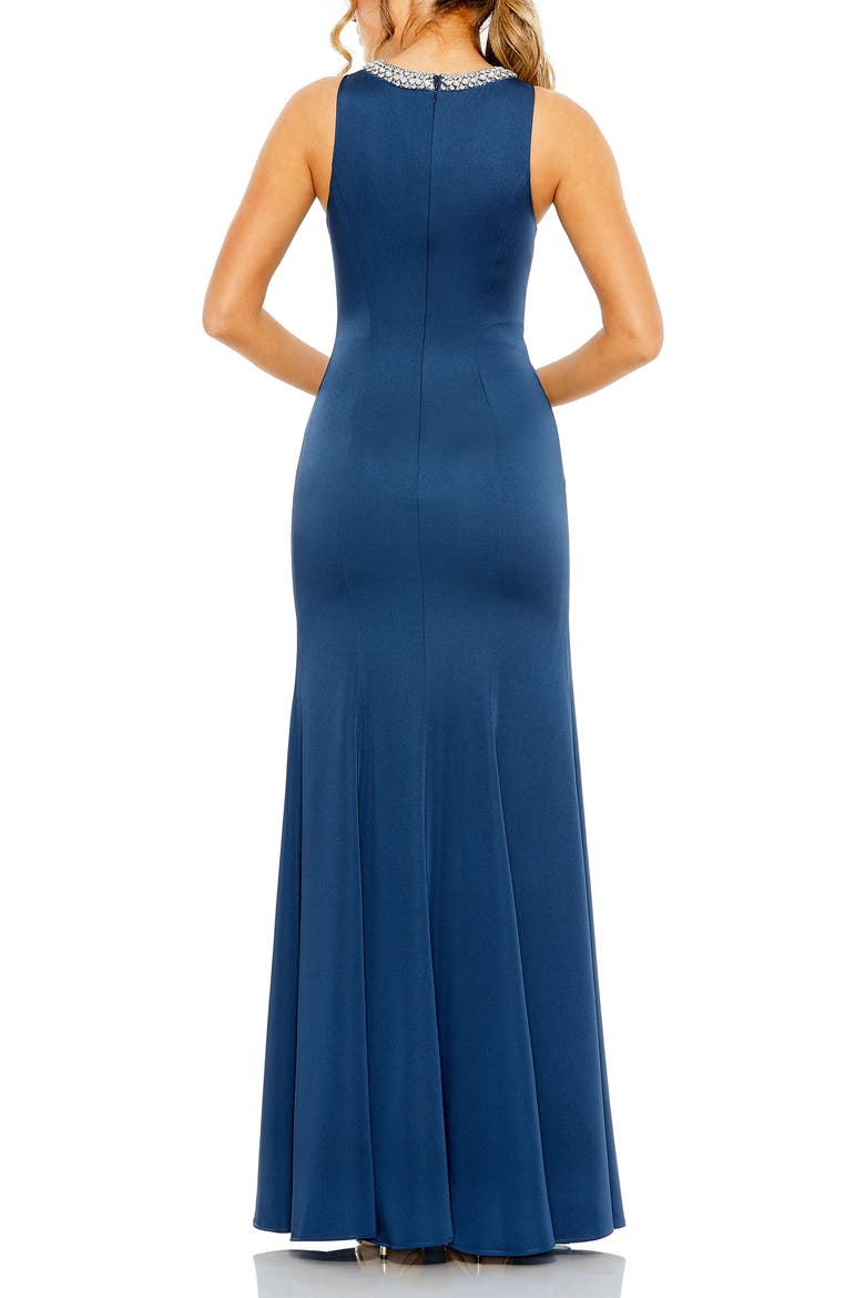 Women's Sleeveless Trumpet Gown with Embellished High Neck, Alternate, color, Ocean Blue