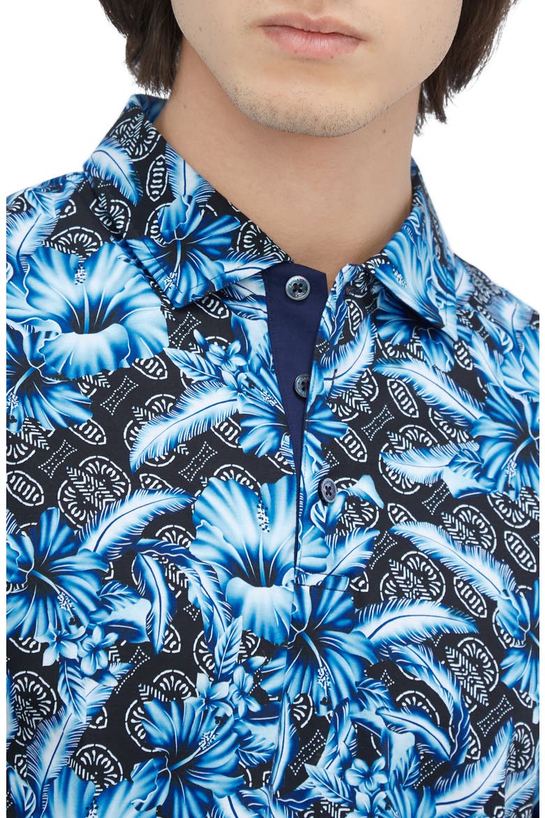 Hendrix Digital Floral Print Pima Cotton Polo, Alternate, color, NAVY