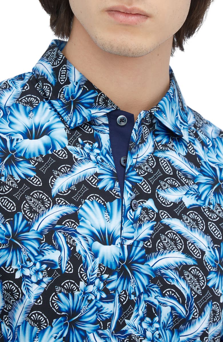 Bugatchi Hendrix Digital Floral Print Pima Cotton Polo, Alternate, color, Navy