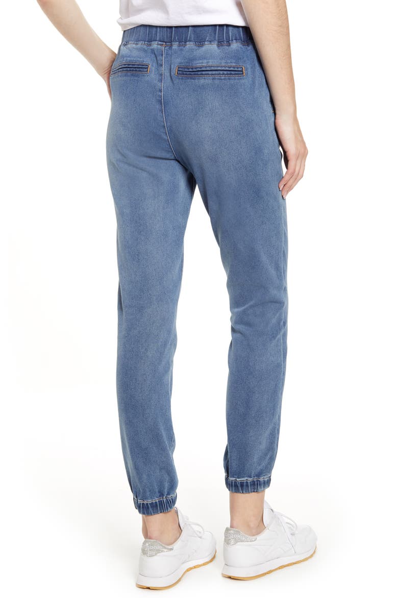 Tie Front Denim Jogger Pants, Alternate, color, MEDIUM WASH
