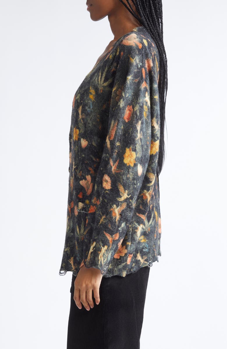 R13 Oversize Floral Merino Wool Boyfriend Cardigan, Alternate, color, Floral With Angels Black