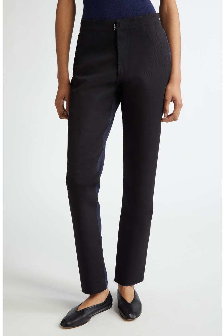 Two-Tone Virgin Wool Grain de Poudre Ankle Trousers, Main, color, MIDNIGHT/ BLACK