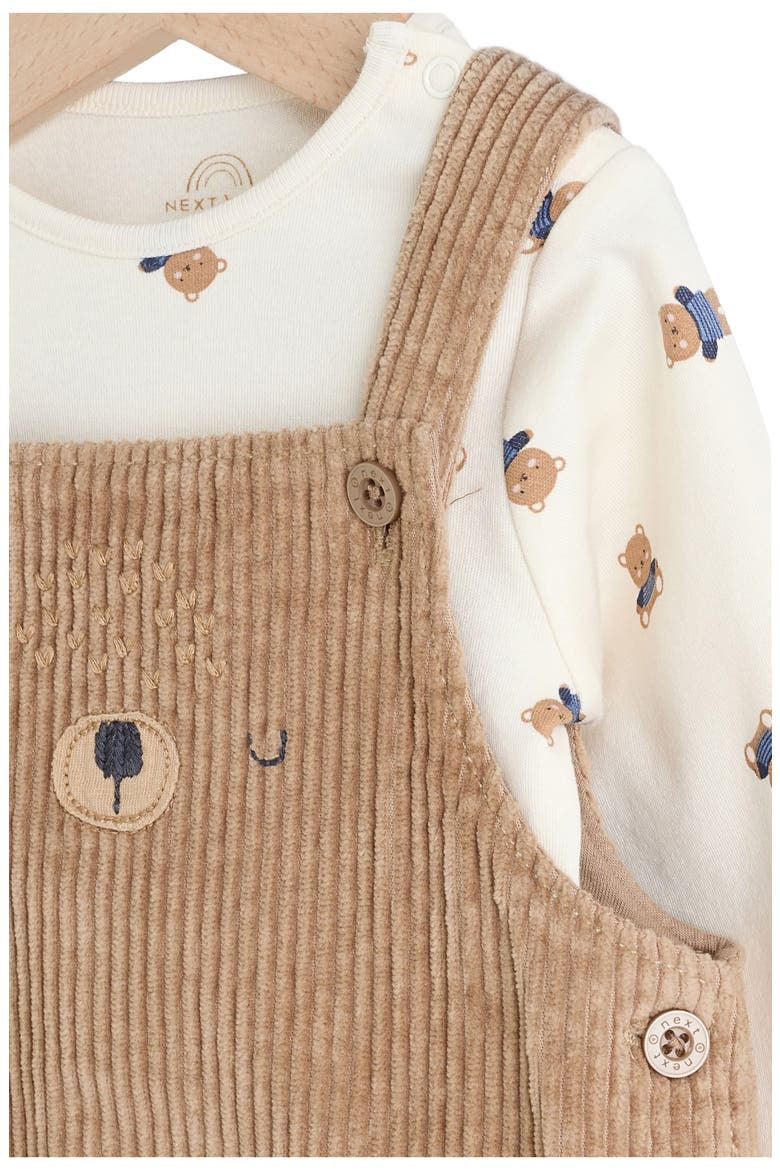 Bear Long Sleeve Bodysuit & Corduroy Overalls Set, Alternate, color, BROWN