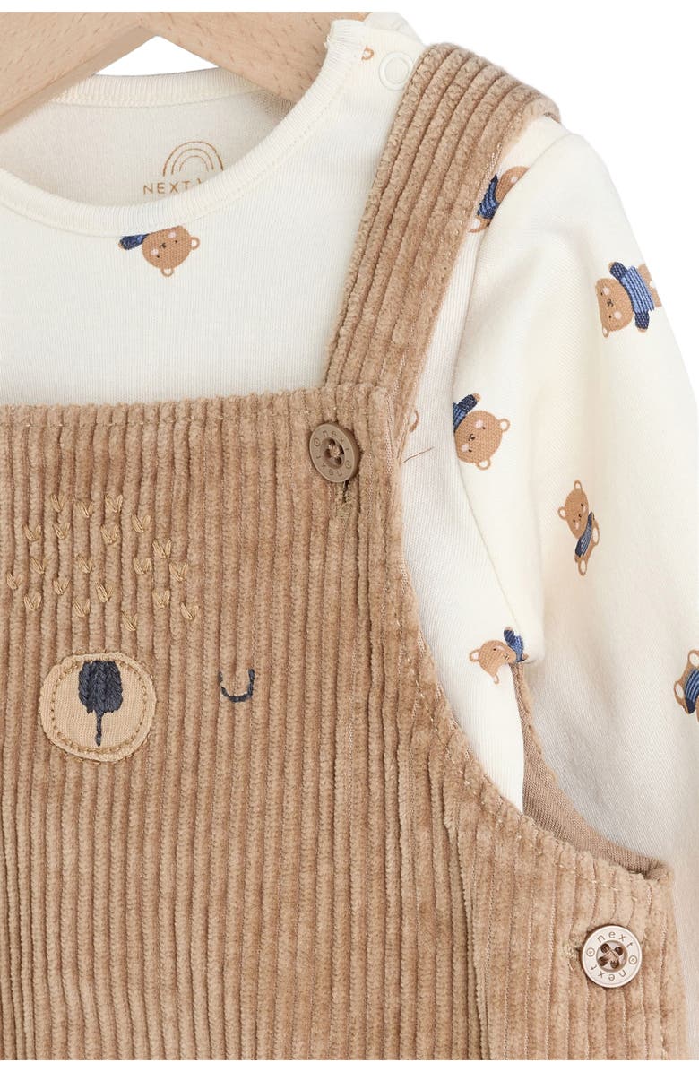 NEXT Bear Long Sleeve Bodysuit & Corduroy Overalls Set, Alternate, color, Brown