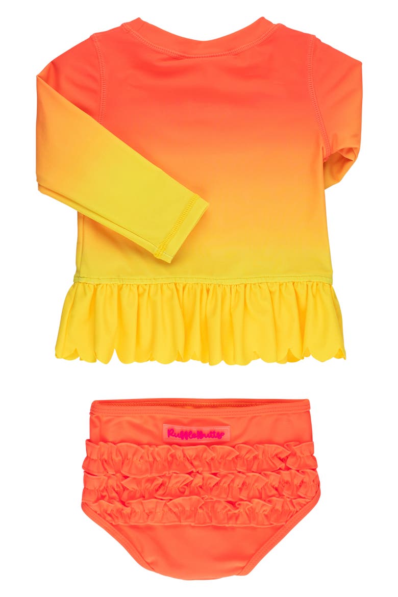 Kids' Neon Citrus Sunrise Long Sleeve Two-Piece Rashguard Swimsuit, Alternate, color, ORANGE