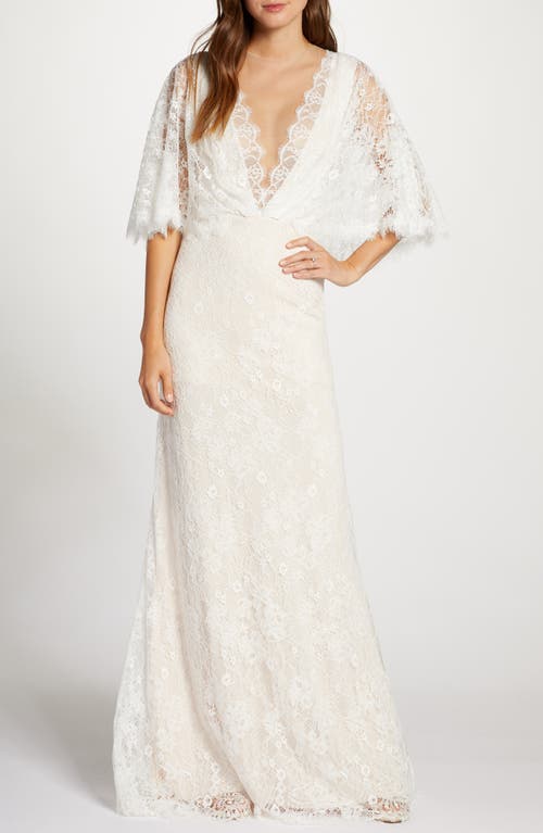 Tadashi Shoji Capelet Lace Wedding Dress In Ivory/ Petal | ModeSens