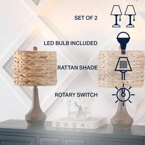 Jonathan Y Theodore 21" Rustic Farmhouse Handwoven Water Hyacinth/resin Led Table Lamp, Brown Wood F In Brown Wood Finish