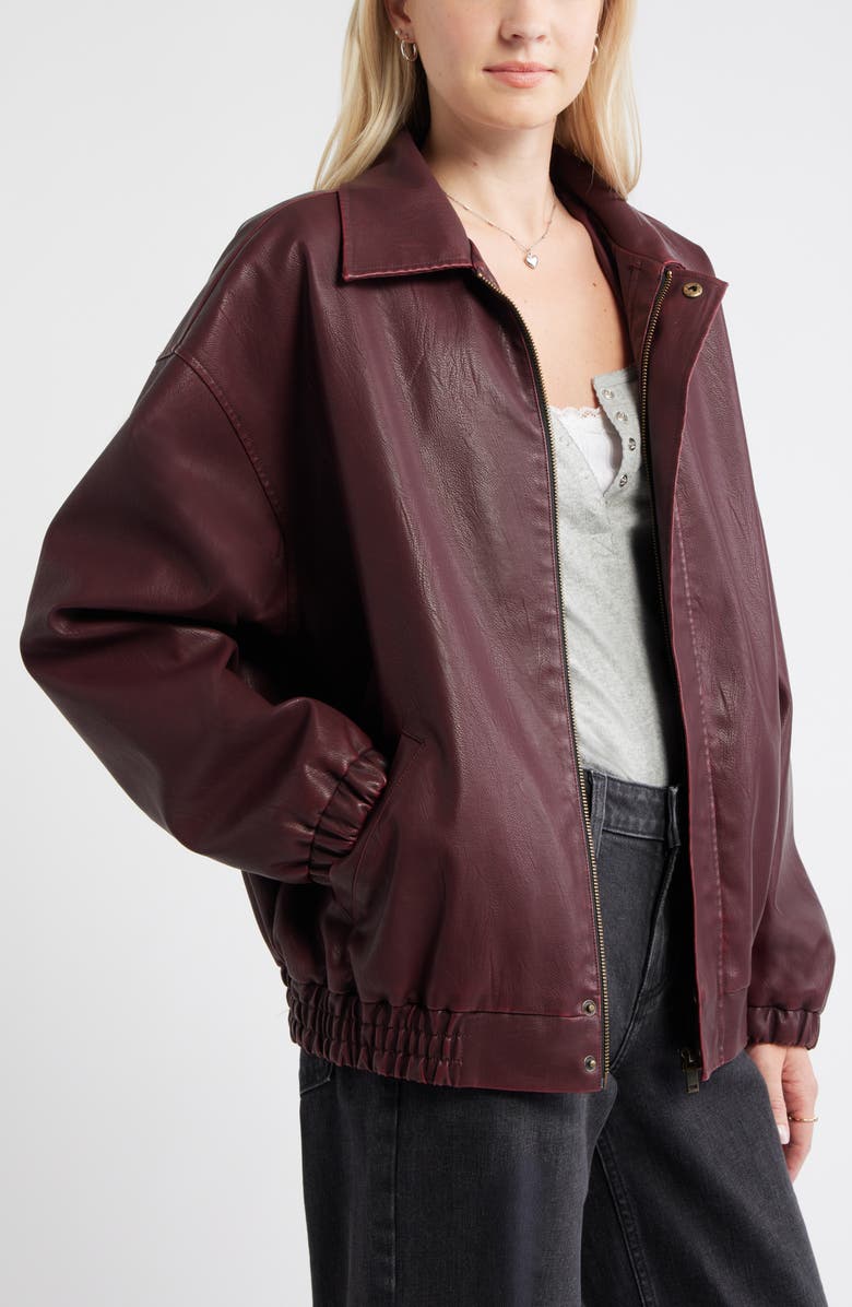 BP. Oversize Faux Leather Jacket, Alternate, color, Burgundy
