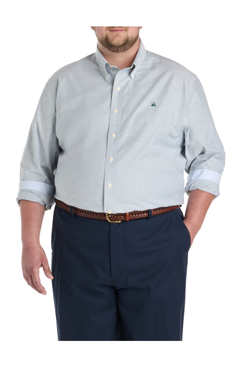 Brooks Brothers Big & Tall Non-Iron Solid Oxford Sport Shirt, Main, color, Green Heron Solid