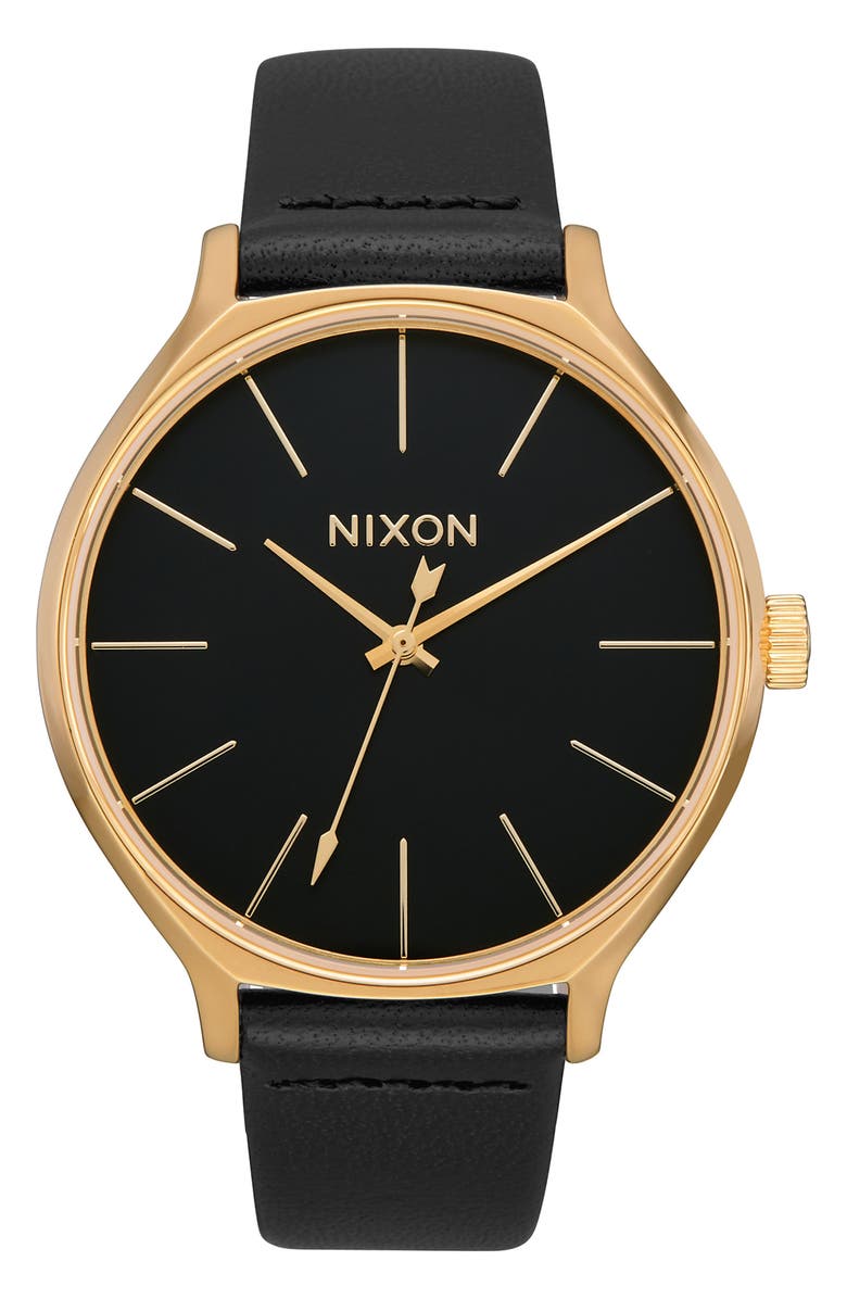 Nixon The Clique Leather Strap Watch, 38mm, Main, color,