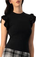 IVONNE Ribbed Straight Top With Ruffles