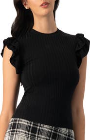 IVONNE Ribbed Straight Top With Ruffles