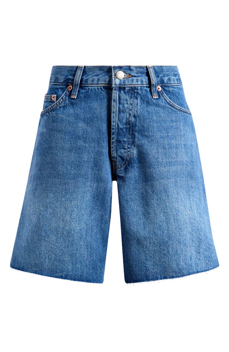 Topshop Loose Fit Raw Hem Cutoff Denim Shorts, Alternate, color, Medium Blue