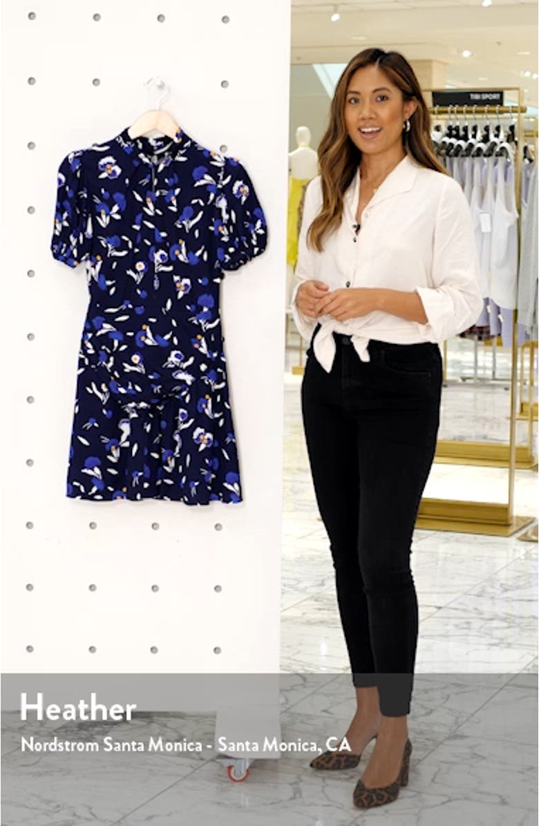 Floral Puff Sleeve Jersey Crepe Minidress, sales video thumbnail