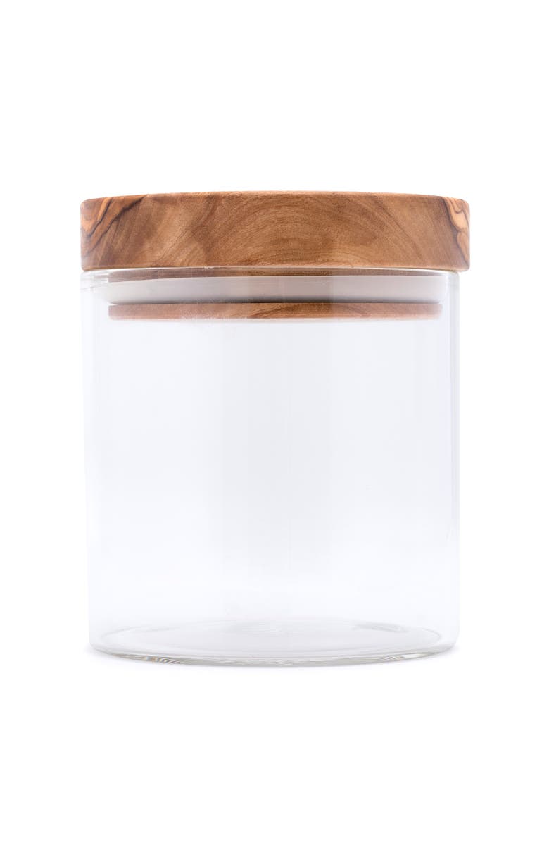 Berard Glass Storage Jar With Olive Wood Lid, 13.5-ounce, Alternate, color, Brown