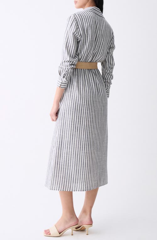 Deluc Marialva Stripe Long Sleeve Linen Blend Maxi Shirtdress In Striped Blue