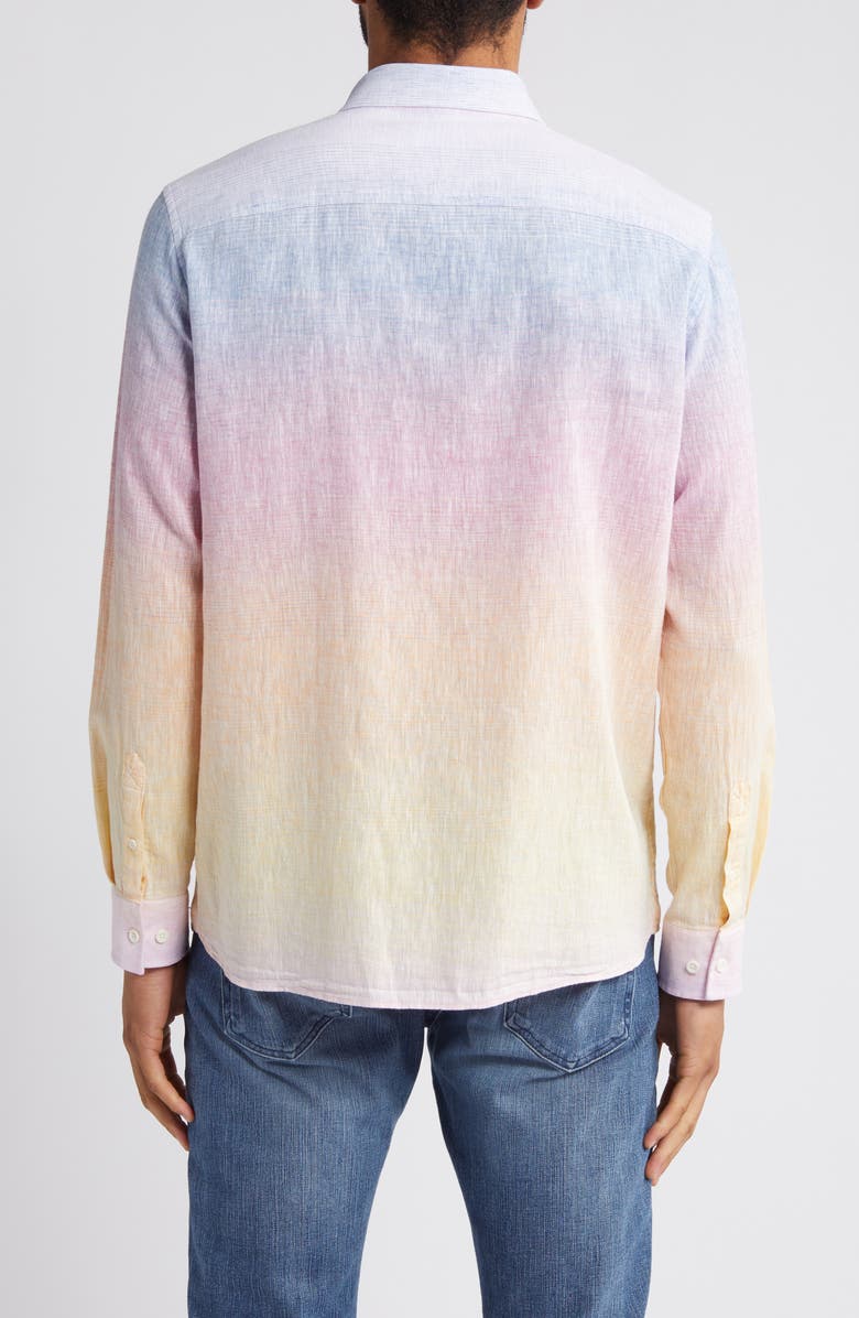 Johnston & Murphy Ombré Cotton & Linen Button-Up Shirt, Alternate, color,
