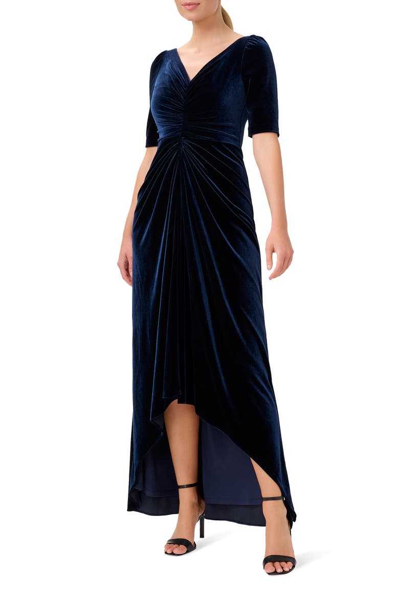 Ruched Velvet High-Low Gown, Main, color, MIDNIGHT
