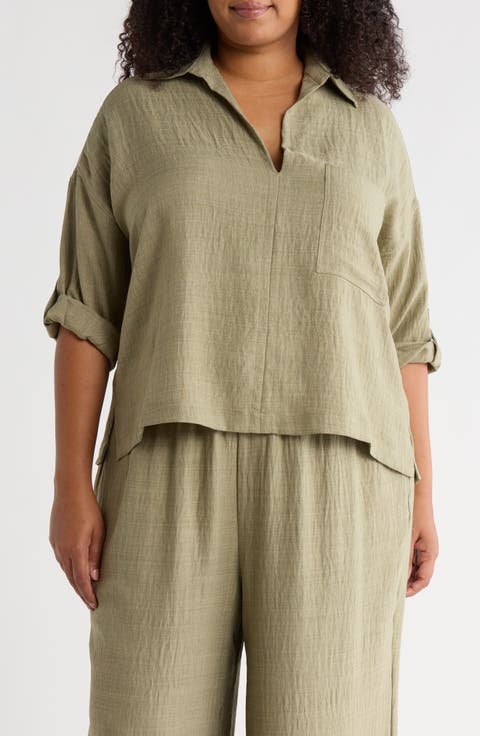 Collared Woven Top (Plus)