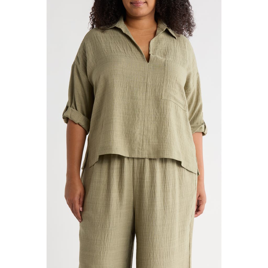 Max Studio Collared Woven Top In Green