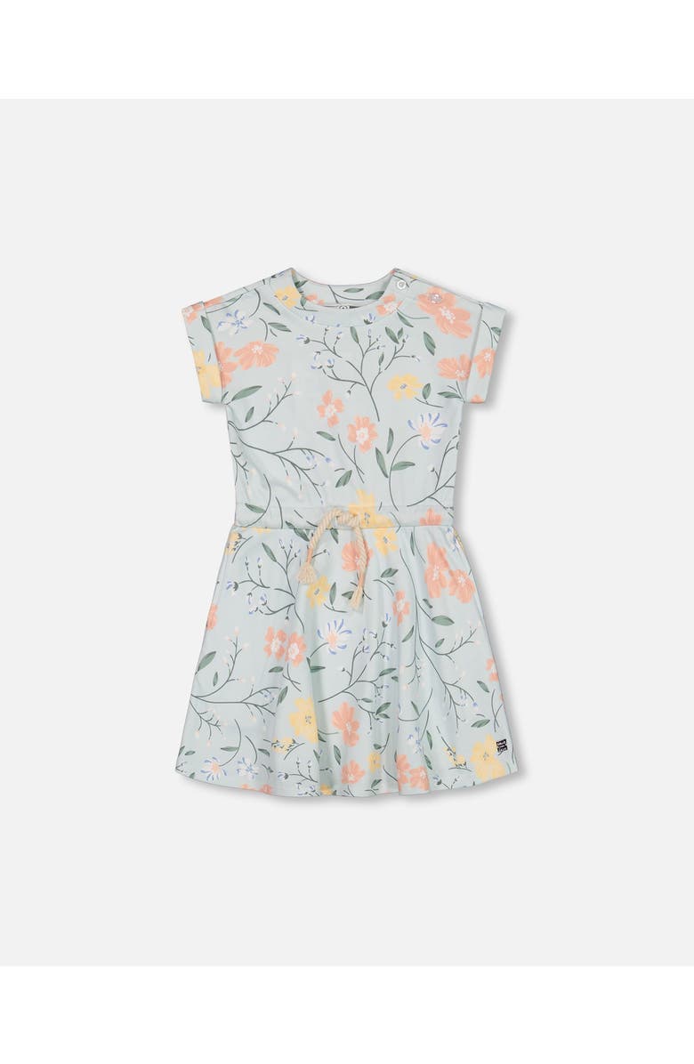 Deux par Deux Girl's French Terry Dress Baby Blue With Printed Romantic Flower, Main, color, 