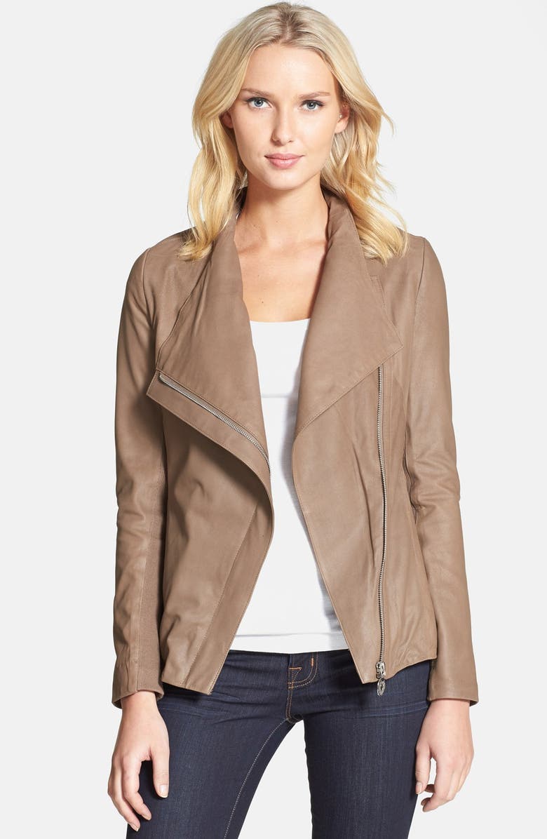 Elie Tahari 'Andreas' Draped Collar Leather Jacket, Main, color, 