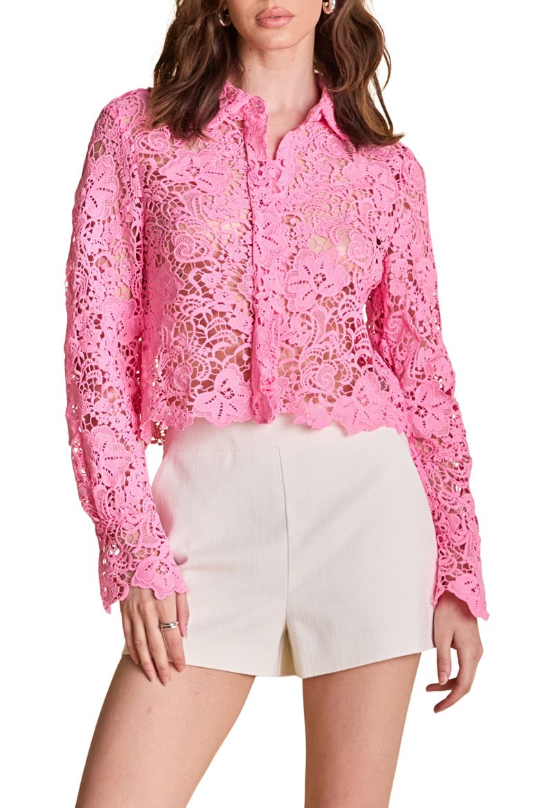 Lace Crop Shirt, Main, color, PINK