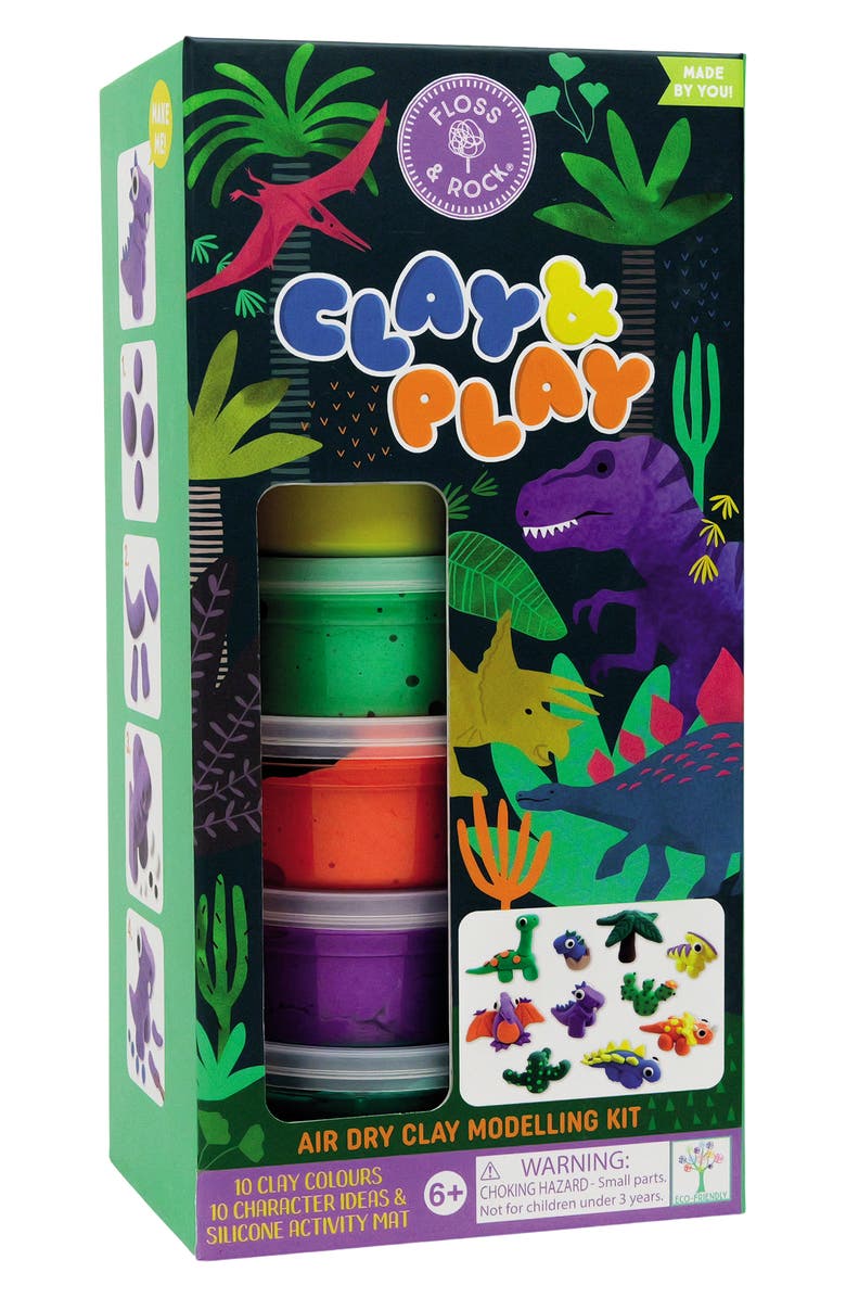 Floss & Rock Dino Clay & Play AIr Dry Clay Modeling Kit, Main, color, Multi