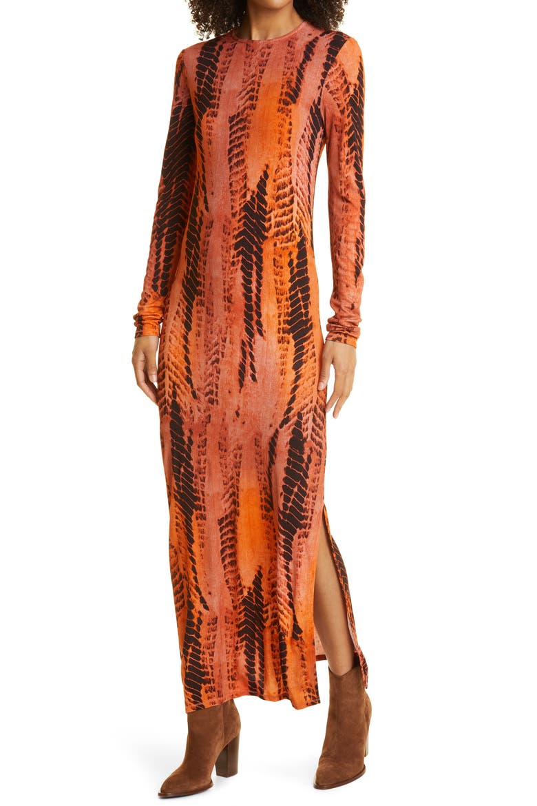 Tallia Tie Dye Long Sleeve Jersey Dress, Alternate, color, BROWN