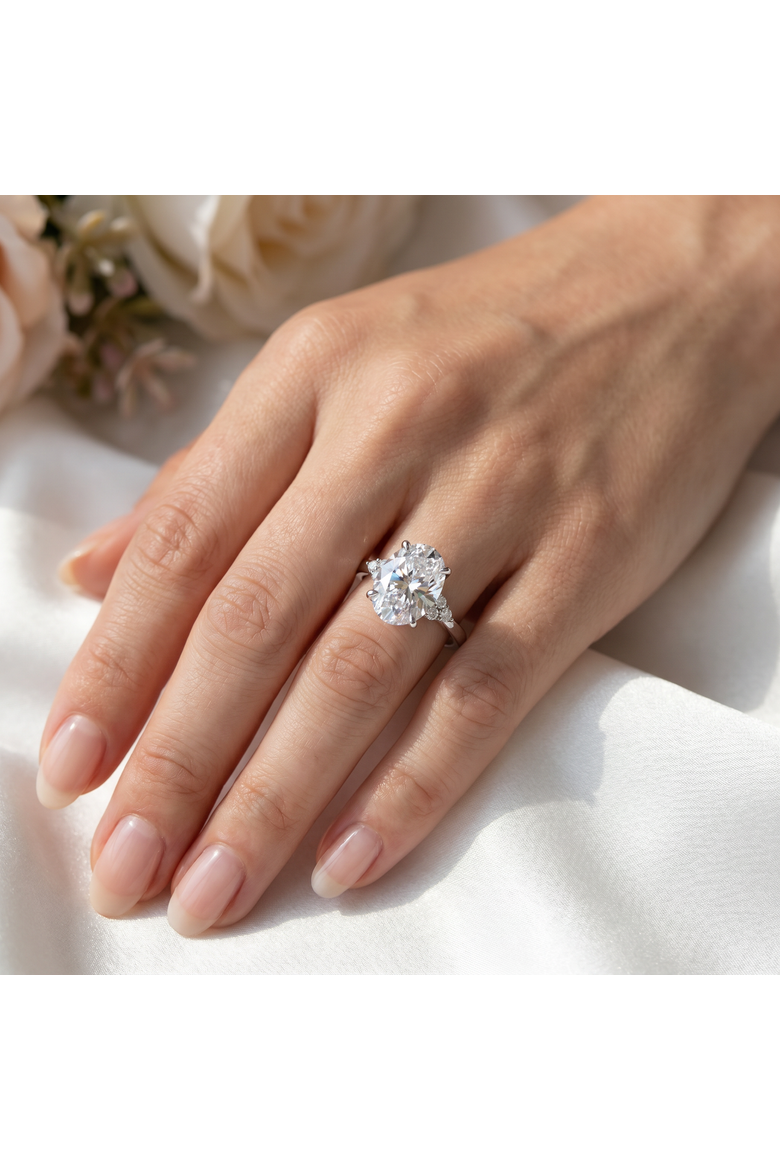 3 1/10Ct Oval Carlie Diamond Engagement Ring 14k Gold or Platinum Lab Grown, Alternate, color, 14k Yellow Gold