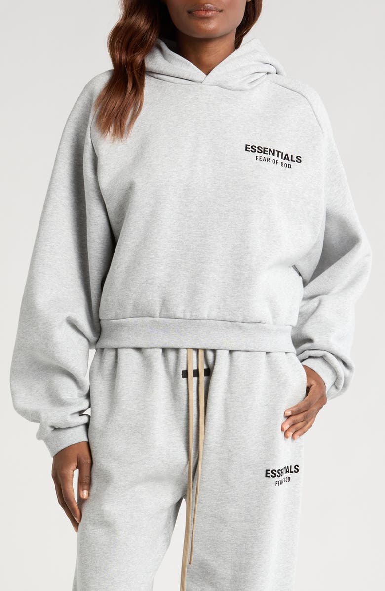 Fear of God Essentials Cotton Blend Fleece Crop Hoodie, Main, color, 