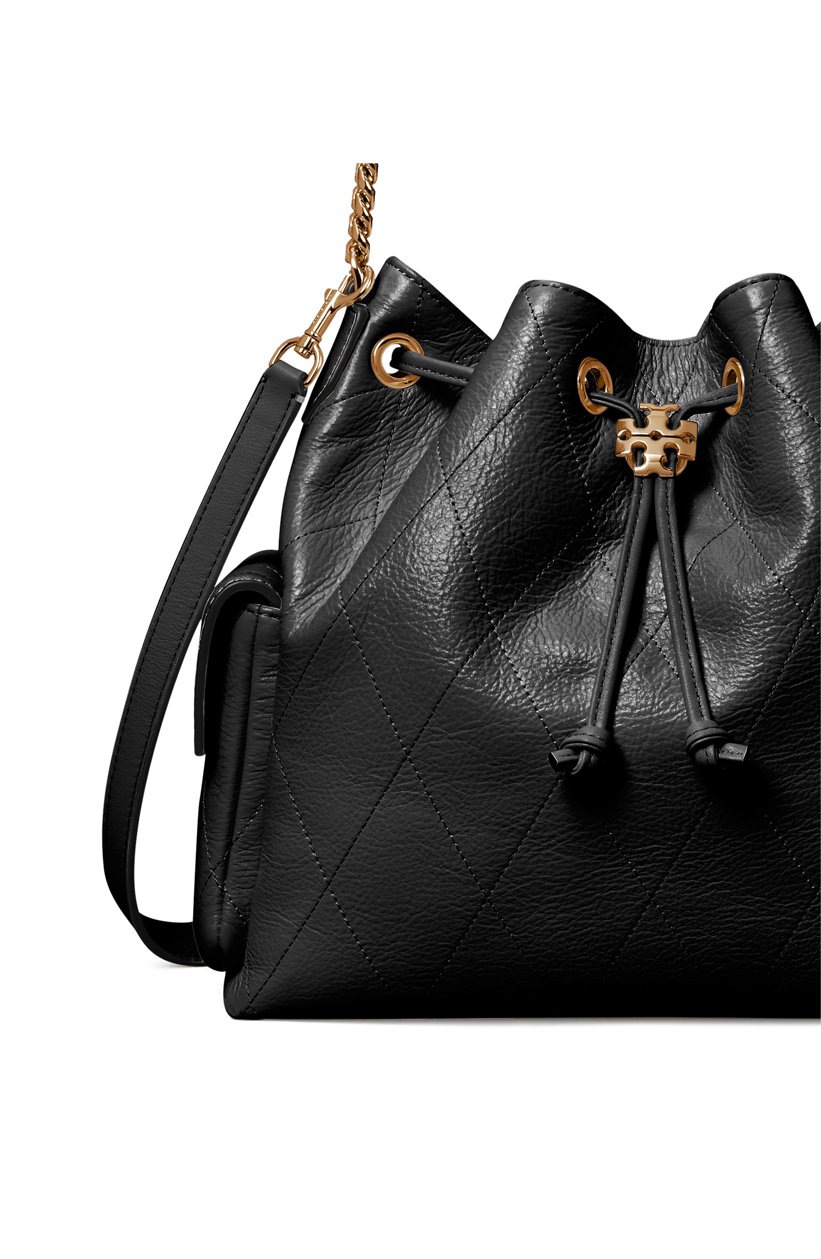 Tory Burch Charlie Quilted Leather Drawstring Shoulder Bag, Alternate, color, 