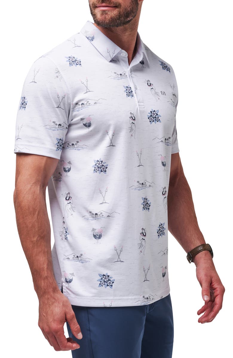 TravisMathew Island Paradise Tropical Print Polo, Alternate, color, White