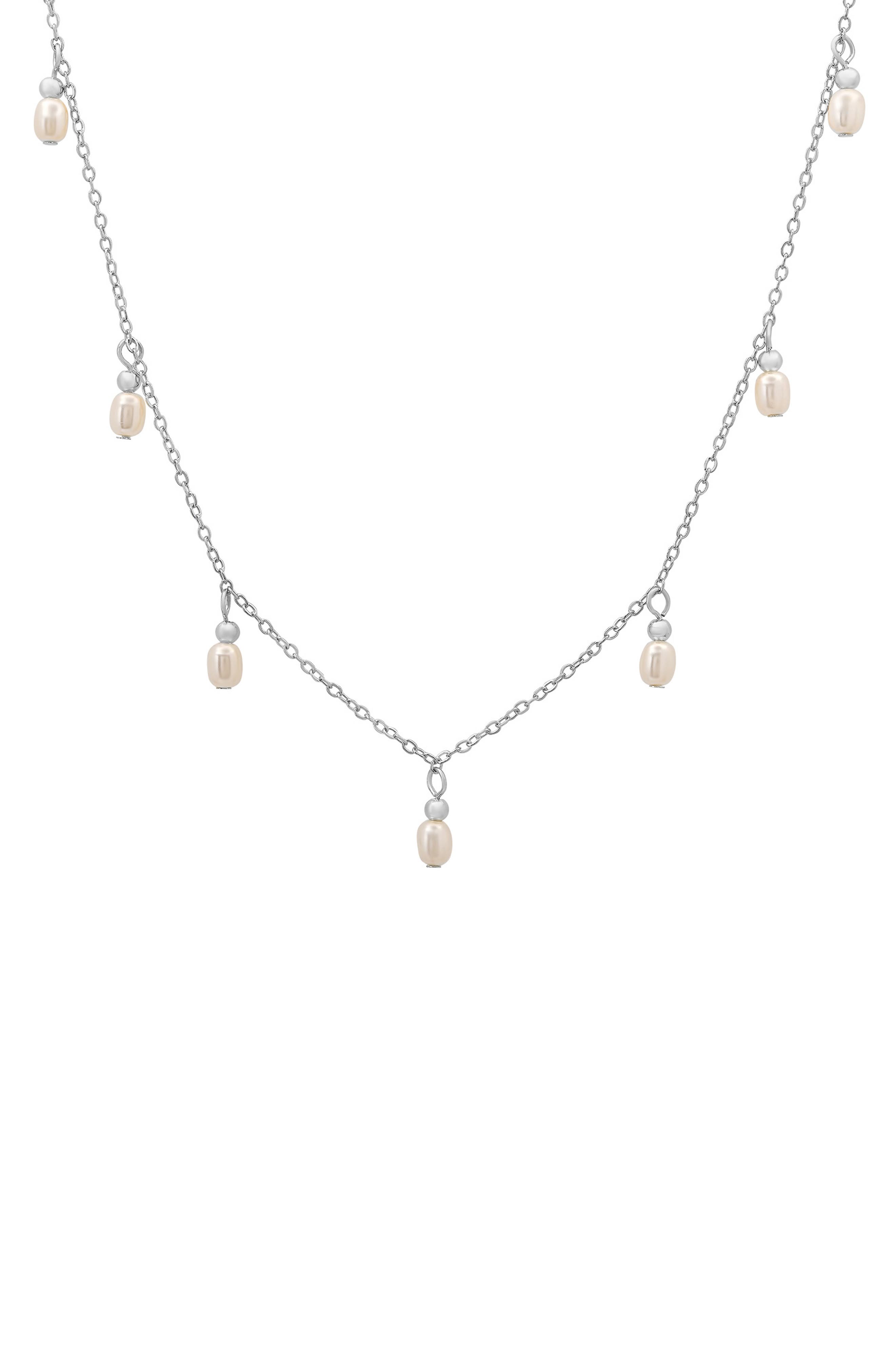 Queen Jewels Sterling Silver Imitation Pearl Charm Necklace