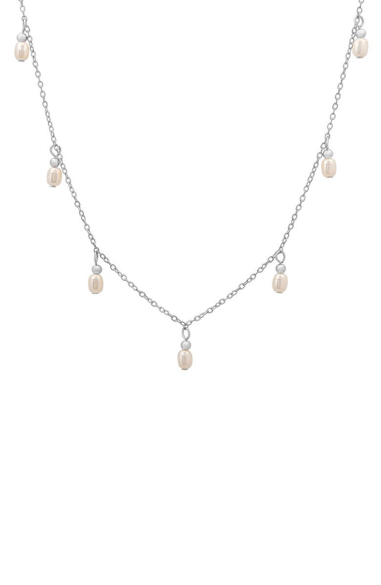 Queen Jewels Sterling Silver Imitation Pearl Charm Necklace, Main, color, Silver