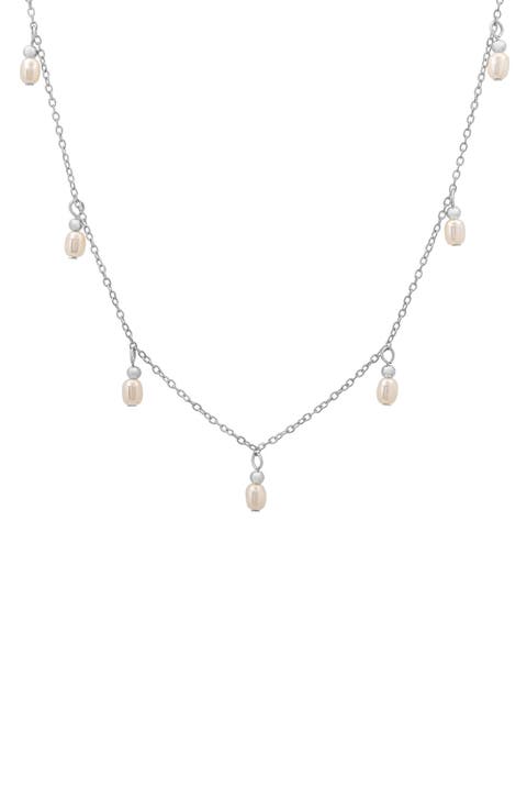 Sterling Silver Imitation Pearl Charm Necklace