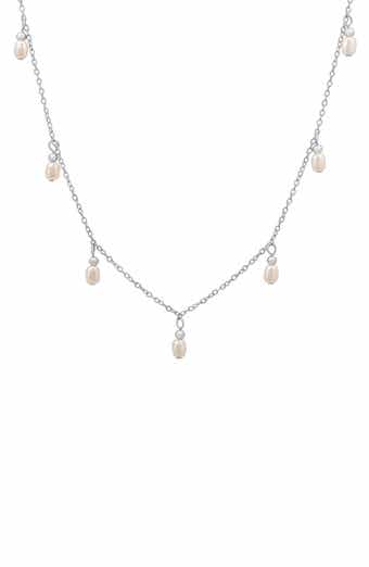 Sterling Silver Imitation Pearl Charm Necklace