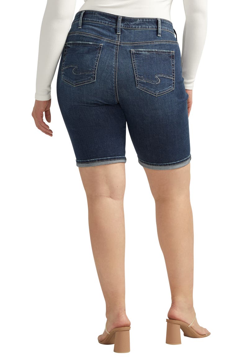 Suki Luxe Stretch Roll Cuff Denim Bermuda Shorts, Alternate, color, INDIGO