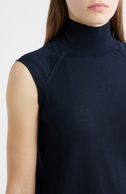 Hugo Boss Boss Fipini Turtleneck Sleeveless Virgin Wool Sweater In Blue