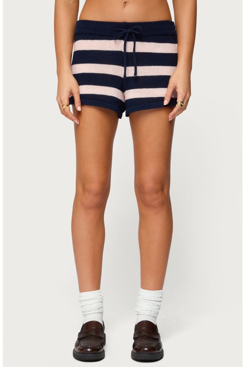 Amaris Stripe Drawstring Cotton Shorts, Main, color, NAVY-AND-PINK